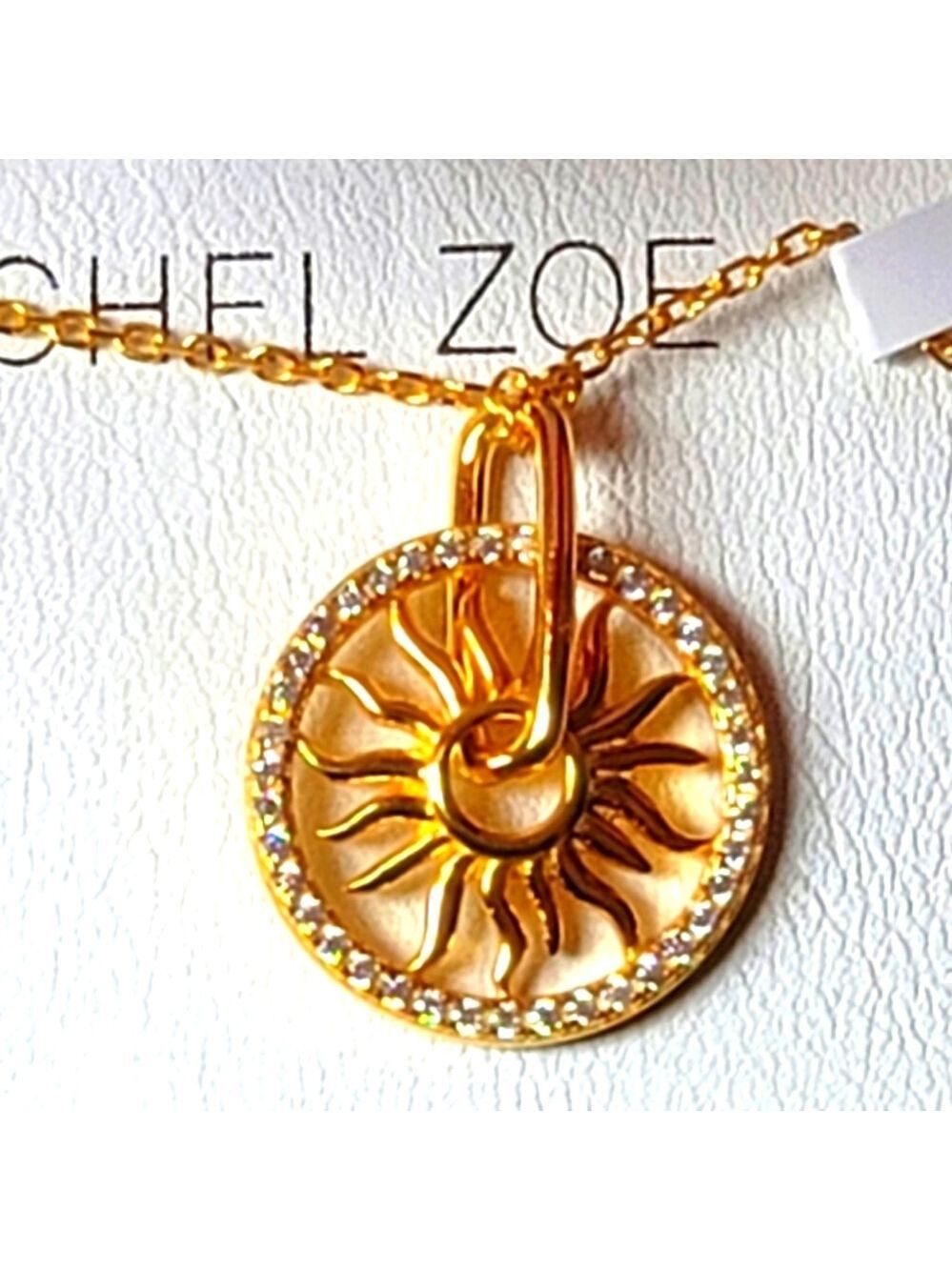 NWT Rachel Zoe Sterling Silver Gold Cubic Zirconia Sun Disc Pendant Necklace
